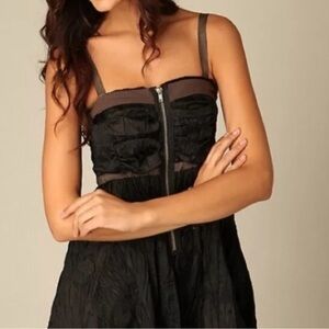 FREE PEOPLE CHRISTINA BLACK W/BROWN TRIM MINI DRESS